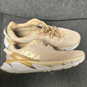 Hoka Beige and Yellow Running Shoes